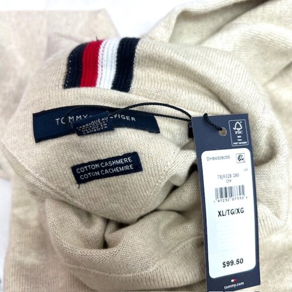 New  Tommy Hilfinger Beige Cream Cotton Cashmere Turtleneck Sweater size XLT(19 - Picture 5 of 7